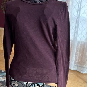 American Eagle Outfitters Long Sleeve Crewneck Top - Deep Plum